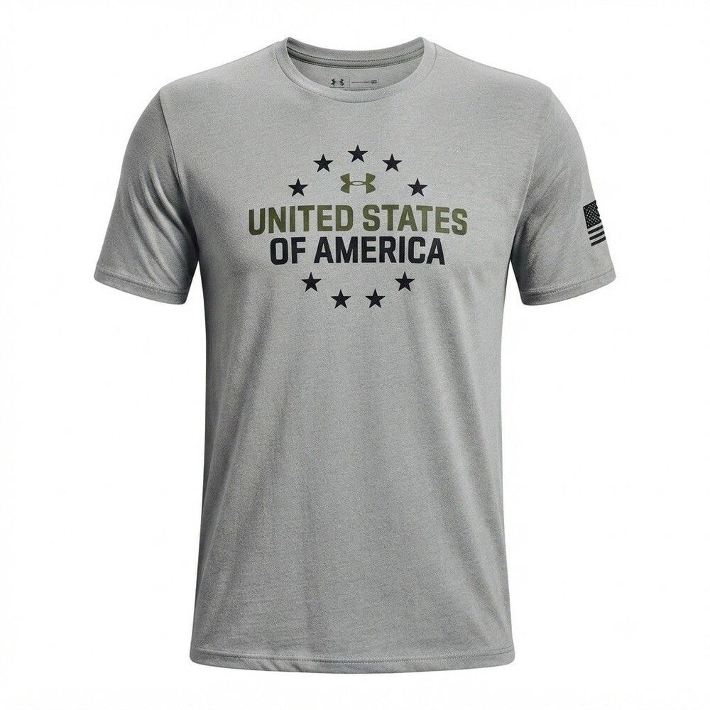 Under Armour USA Graphic T-Shirt Men's Medium Gray HeatGear Athletic Tee Shirt
